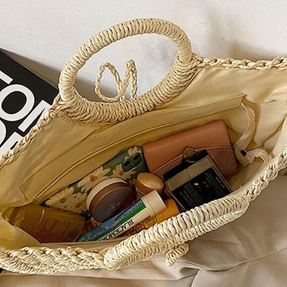 Hand-woven Straw Bag Women Summer Beach Handbag Purse Retro Rattan Tote Clutch T - Picture 4 of 8